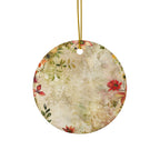 Round decorative tag with floral pattern on a white background