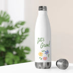 White water bottle with floral design and name 'Hannah' on a light background