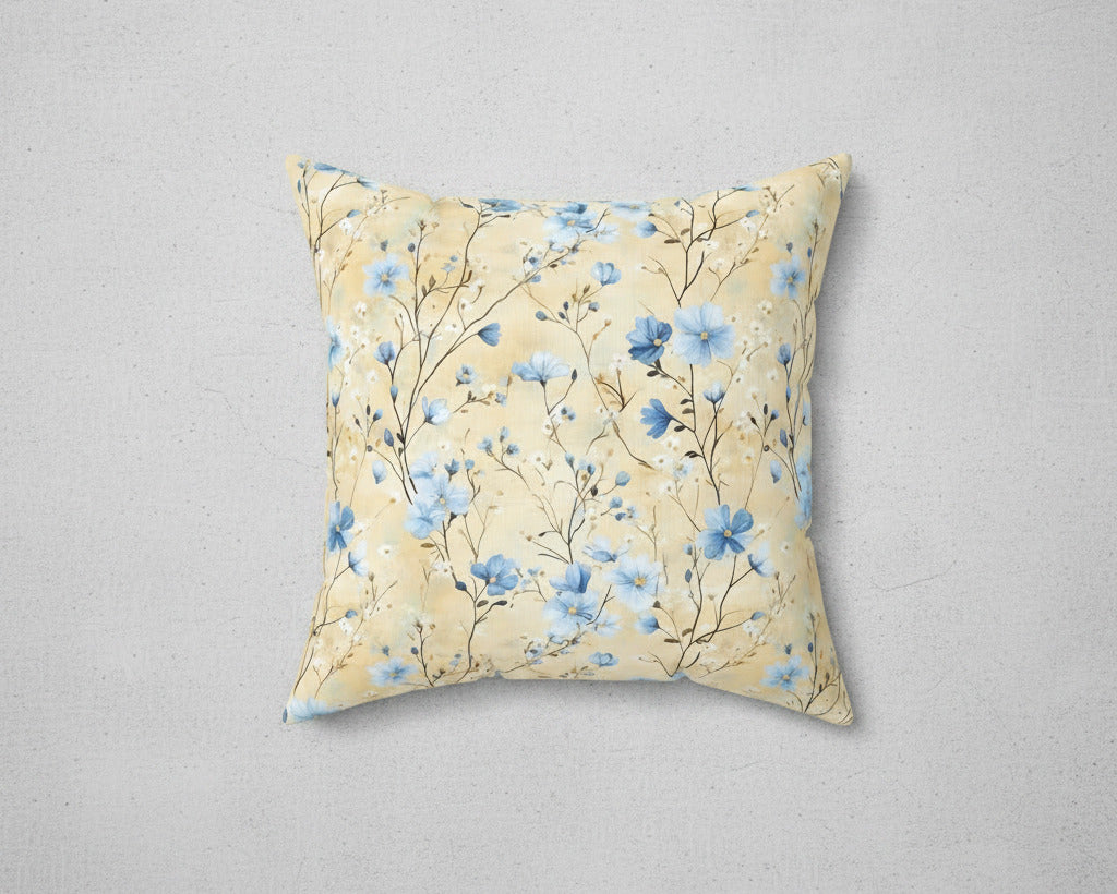 Decorative pillow with floral pattern on a beige background