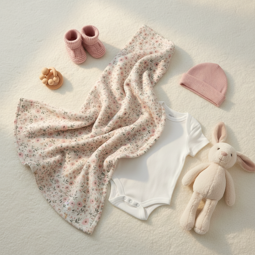 Blush Floral Pattern Baby Swaddle Blanket