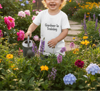 Toddler short-sleeve T-shirt, white with “Gardener in Training” print