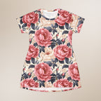 Floral dress with pink flowers on a beige background