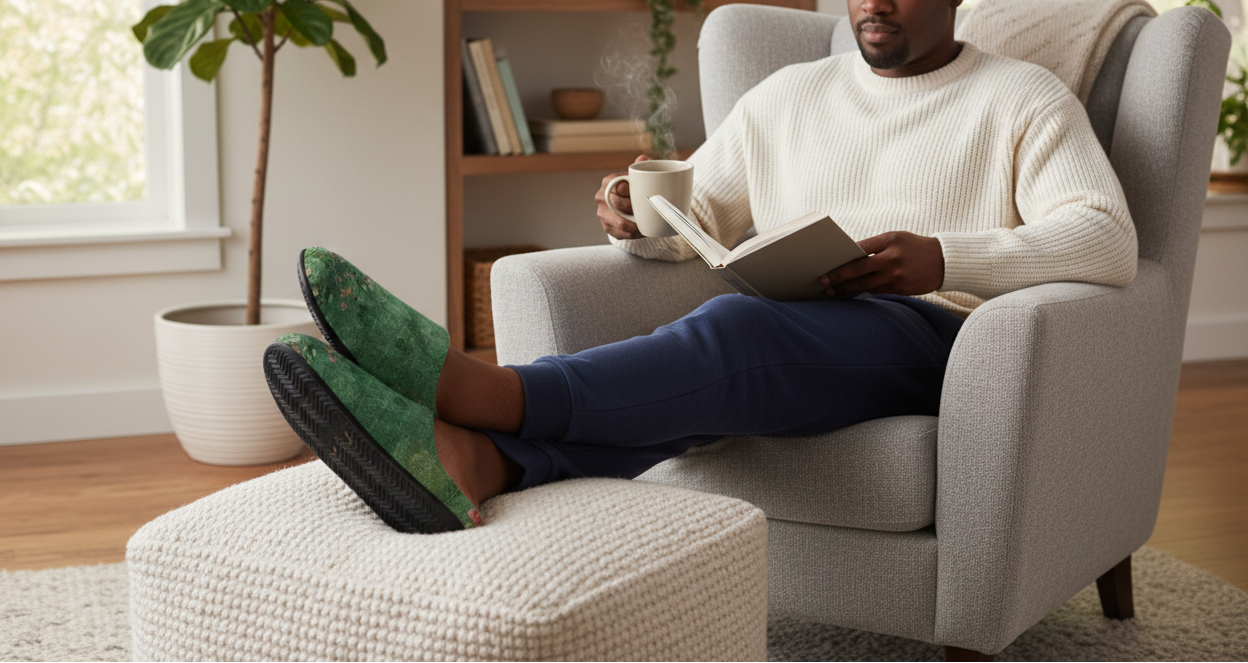Green Floral Slippers
