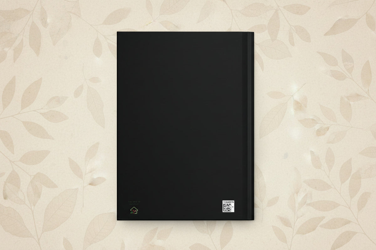 Black notebook with a QR code on a white background