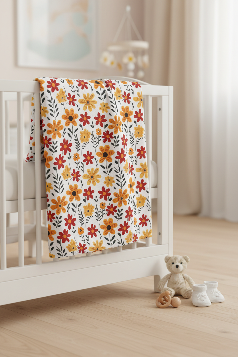 Red Floral Baby Swaddle Blanket