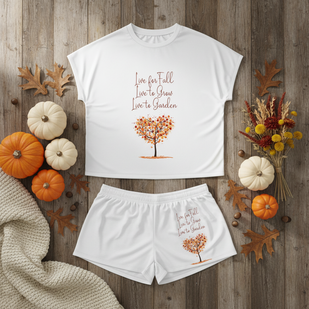 Live for Fall, Live to Grow, Live to Garden Women's Short Pajama Set (AOP)