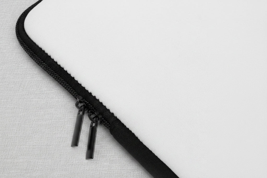 Close-up of a black zipper on a white background