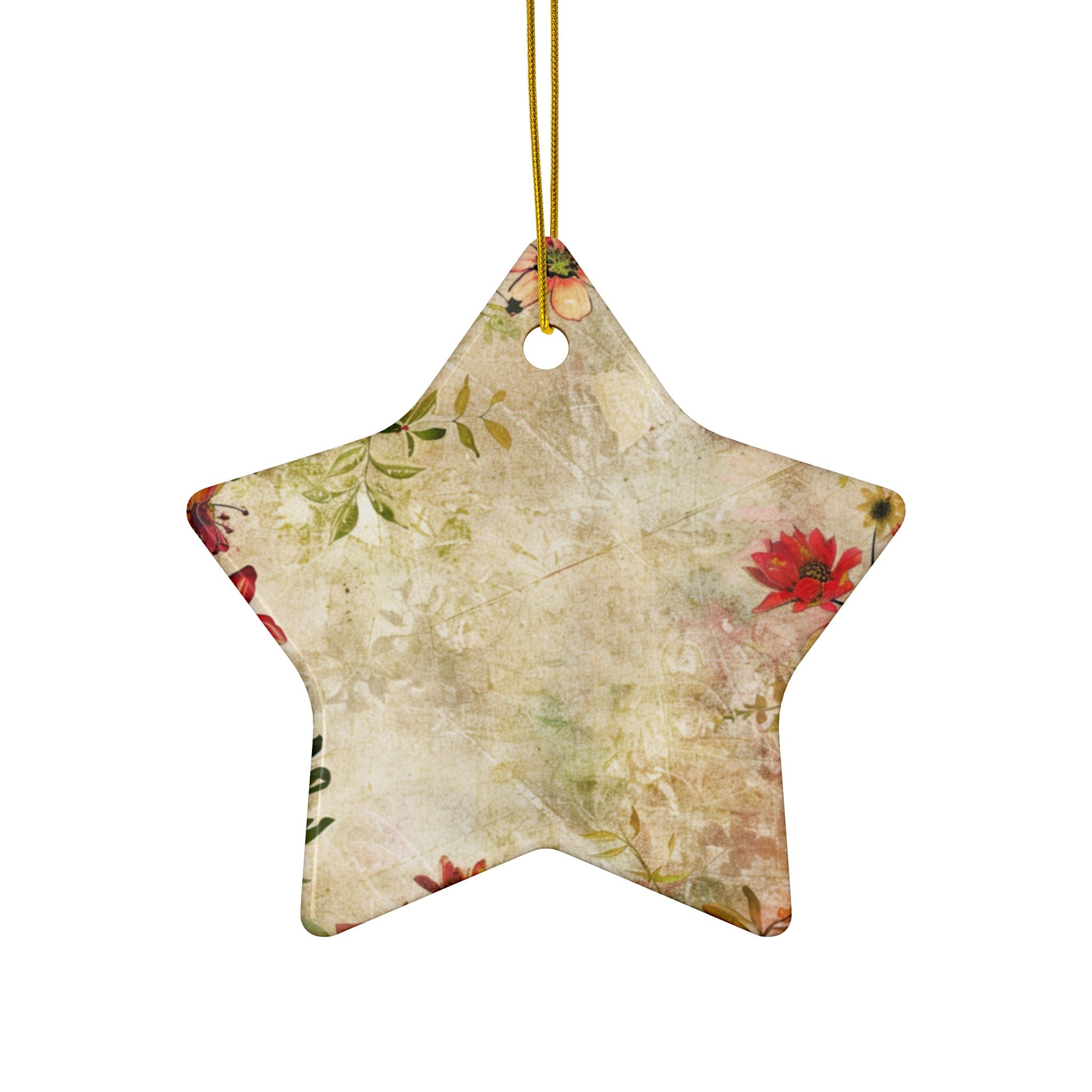 Star-shaped decorative ornament with floral patterns on a white background