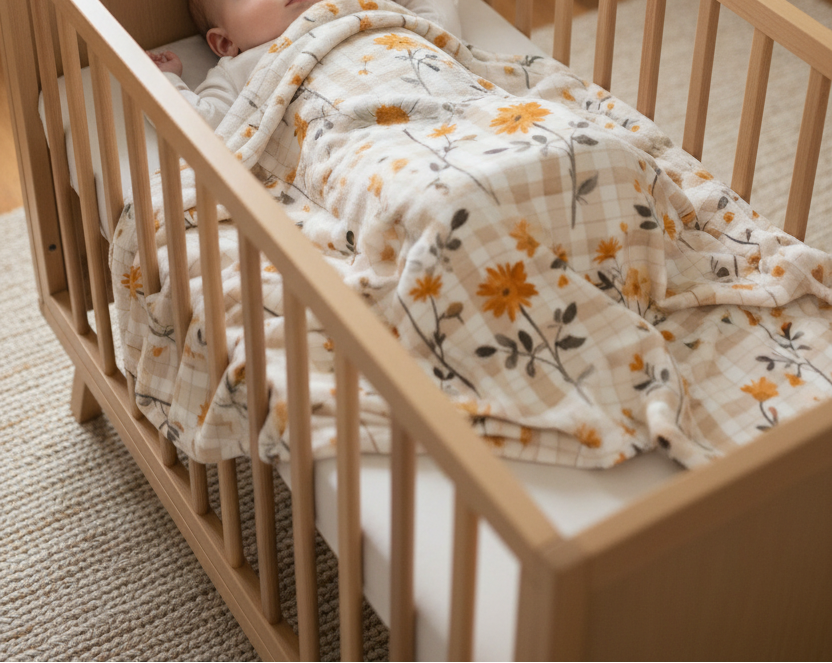 Yellow Floral Pattern Baby Swaddle Blanket