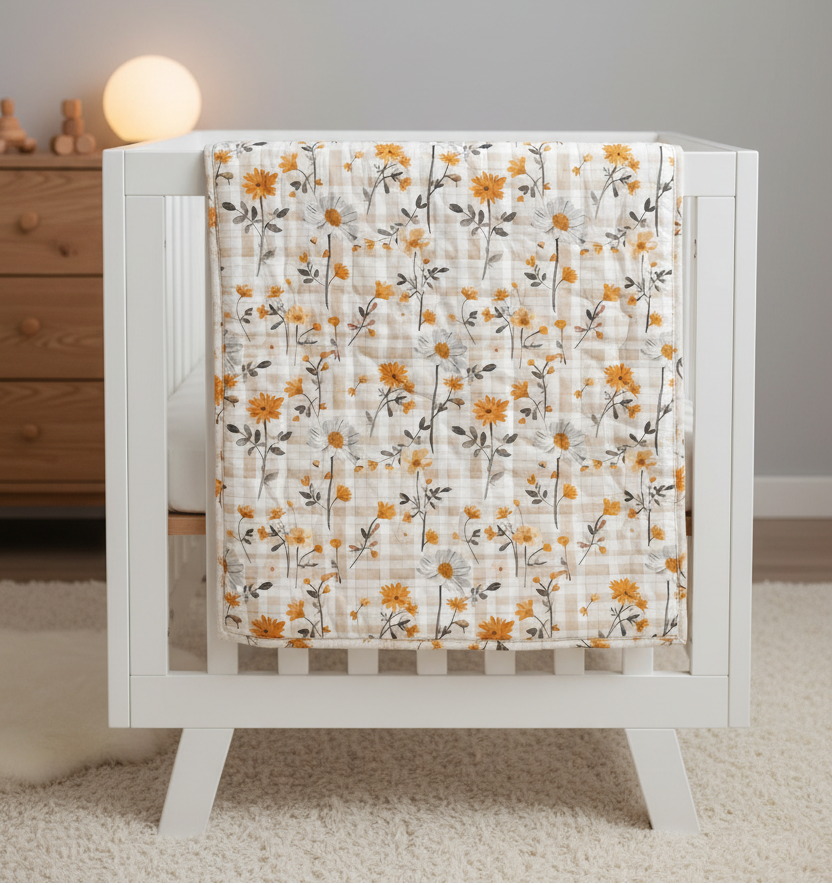 Yellow Floral Pattern Baby Swaddle Blanket