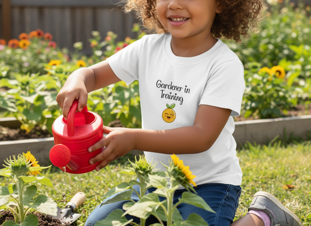 Toddler Short Sleeve T-Shirt, Gardener in Training Orange