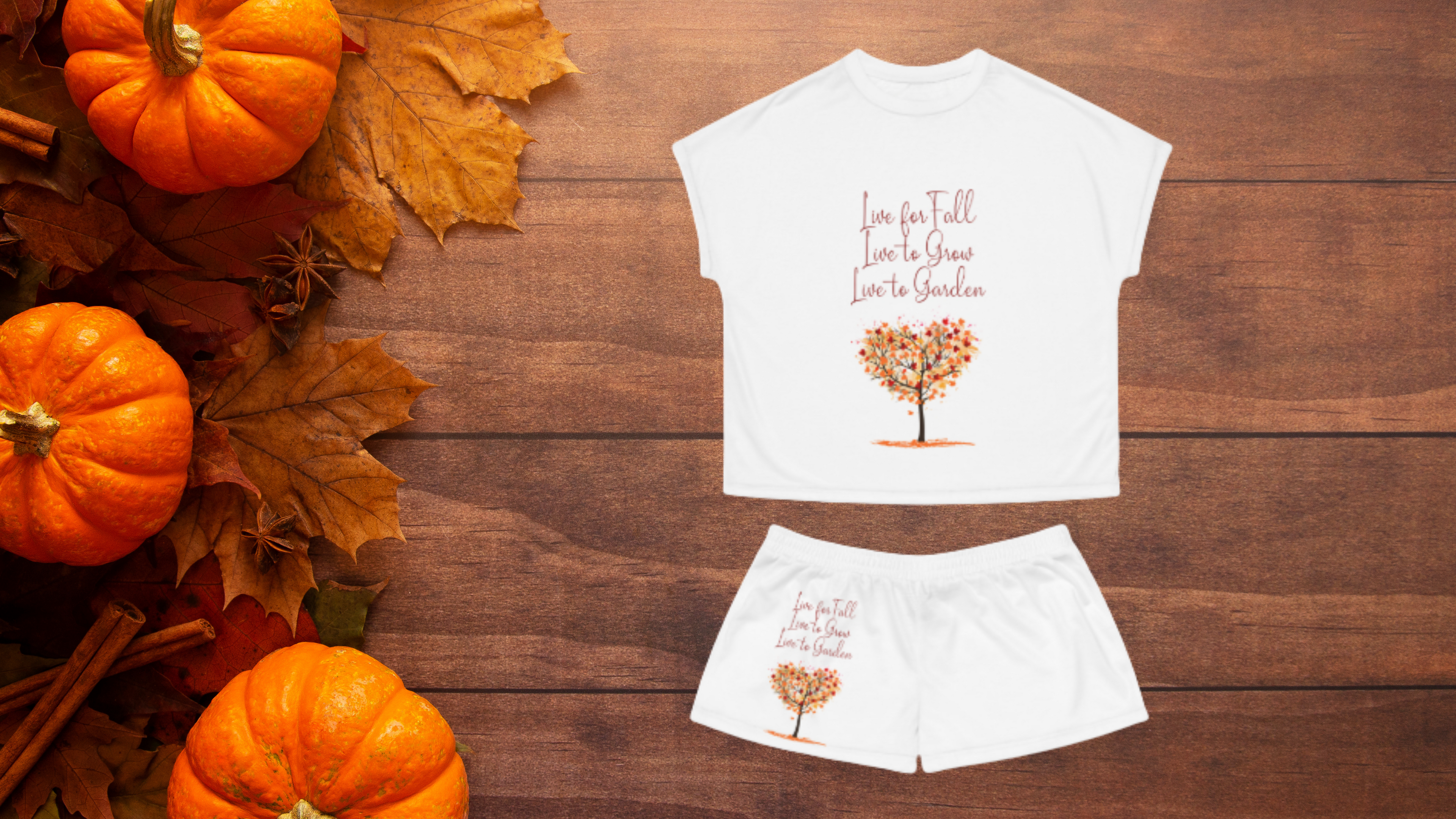 Live for Fall, Live to Grow, Live to Garden Women's Short Pajama Set (AOP)