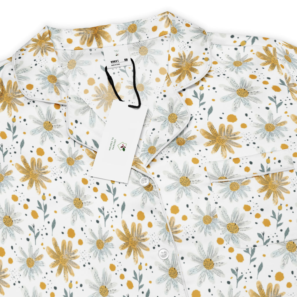 Floral patterned shirt with yellow flowers on a white background