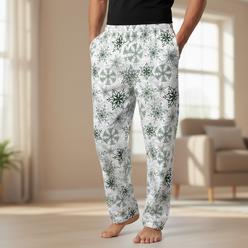 Green Snowflakes Men's cozy pajamas