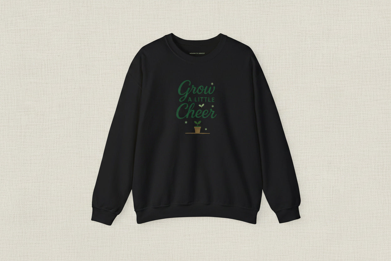 Black sweatshirt with red and white text design on a white background