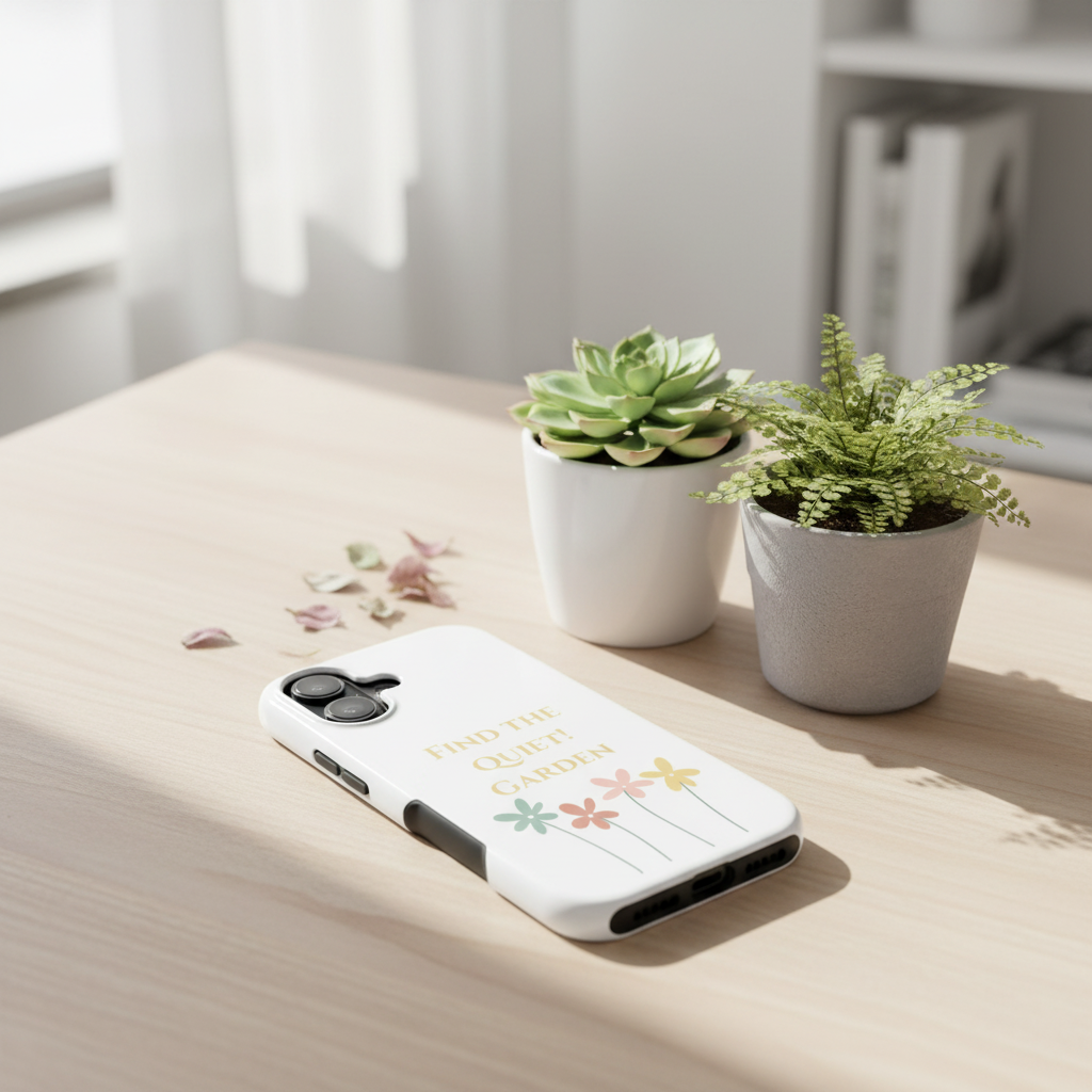 Phone case with floral design on a table with plants
