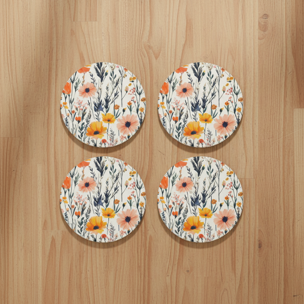 Blue Floral Coaster (Round) 4PK