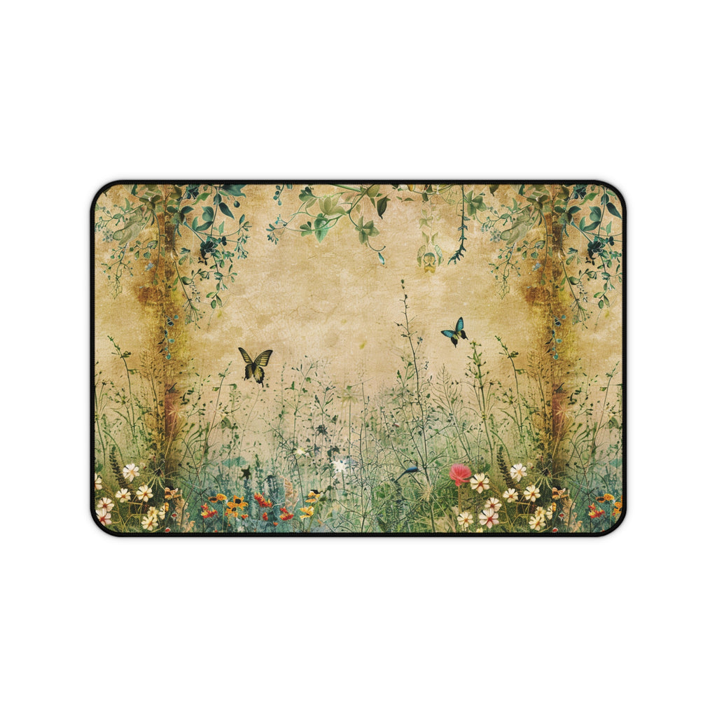 Decorative mat with floral and butterfly design on a textured background