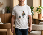 White crew-neck t-shirt with gardening graphic and “Try It!” slogan