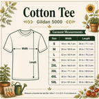 Cotton tee size chart for Gildan 5000 with measurements for S–5XL.