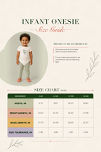 Infant onesie size chart poster with measurements table