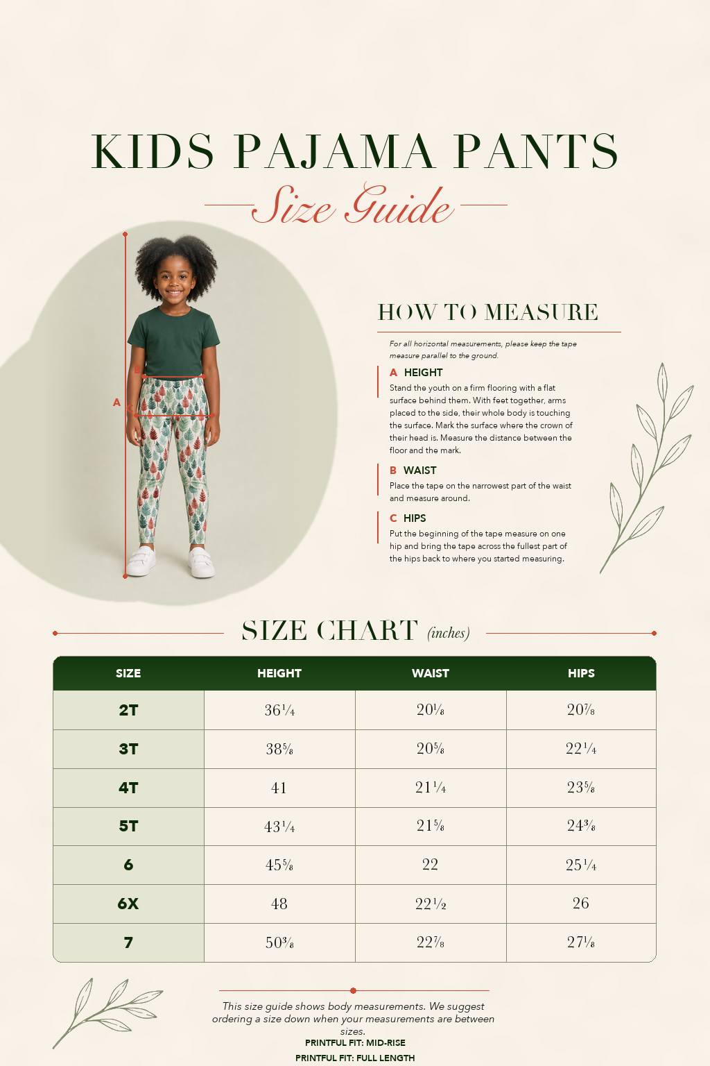 Kids pajama leggings with green snowflake and multicolor pattern, ankle length