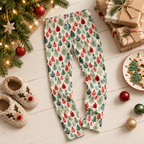 Leafy Dreams kids leggings under a Christmas tree with gifts and cookies