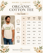 White ribbed-neck organic T-shirt with Daddy Gardener front graphic