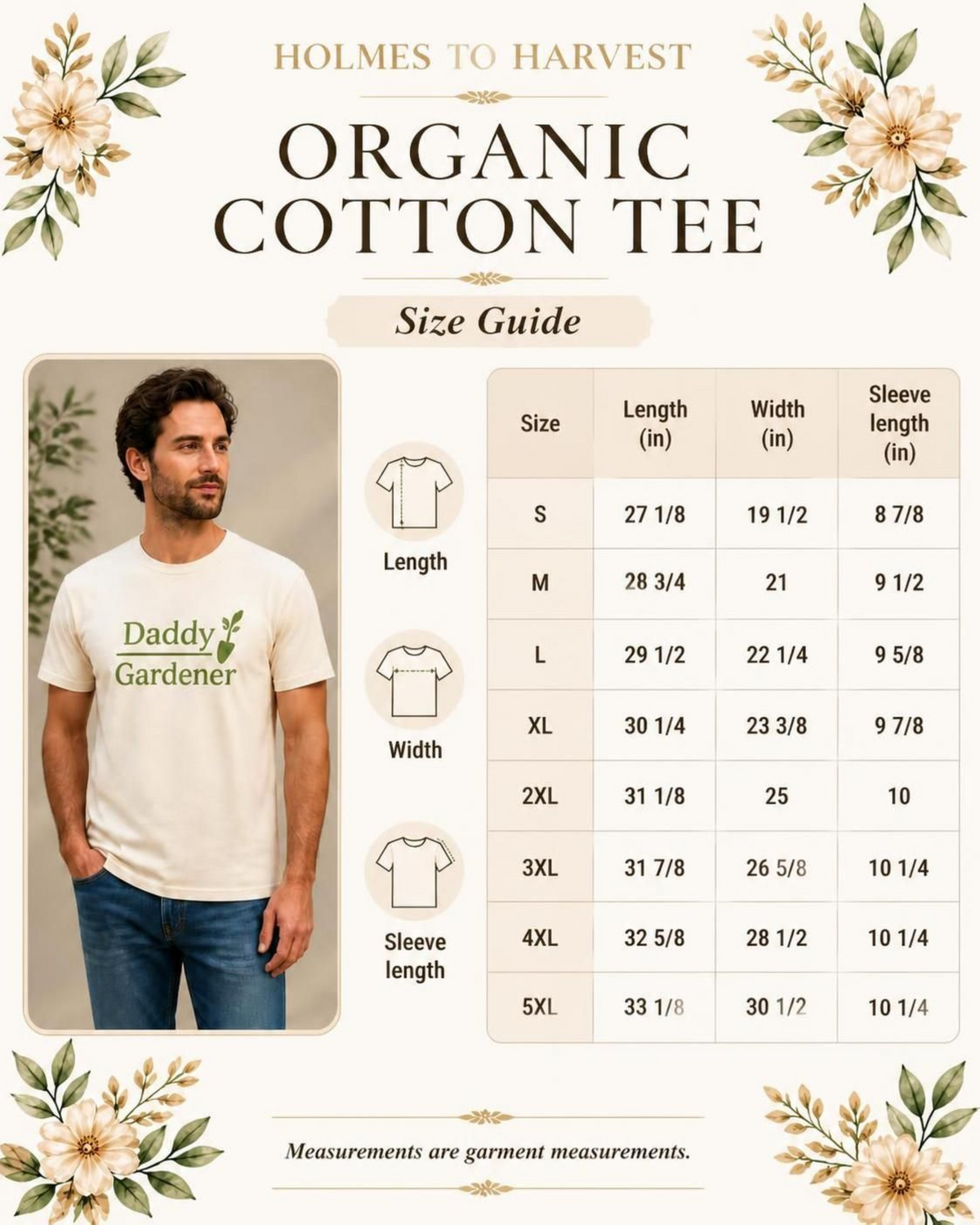 White ribbed-neck organic T-shirt with Daddy Gardener front graphic