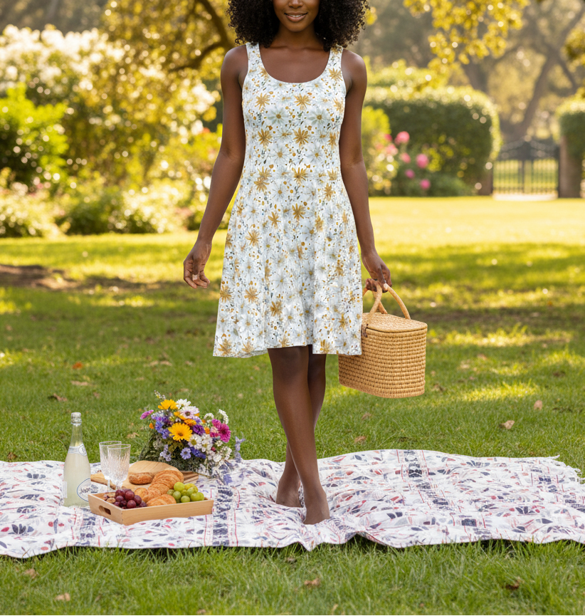 Floral patterned dress on a white background