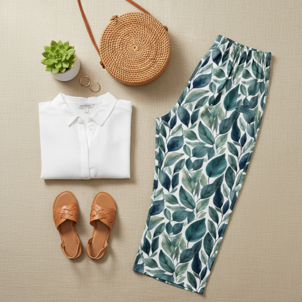 Blue Leaf Wide Leg Pants