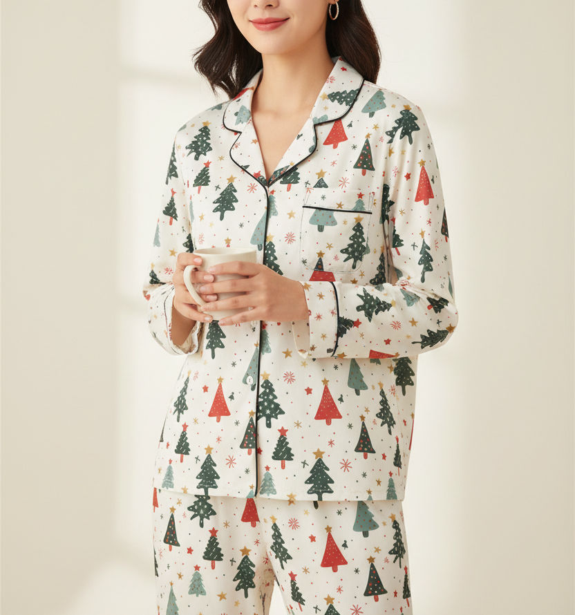 Blue Christmas women’s long sleeve pajama top