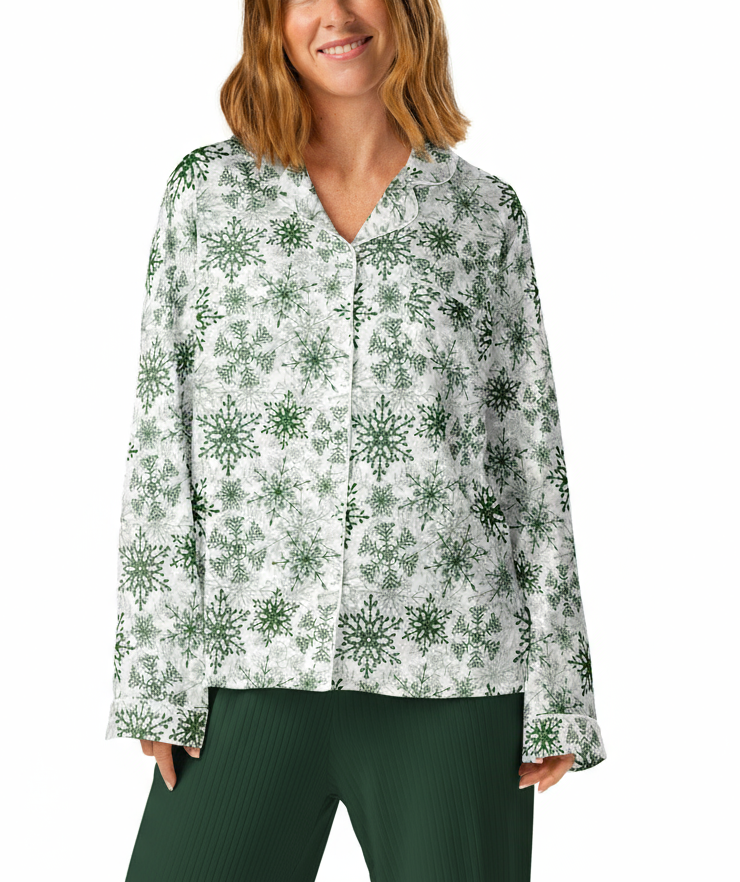 Green Snowflake Women’s long sleeve pajama top