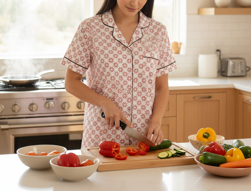 Women’s Red Floral short sleeve pajama top