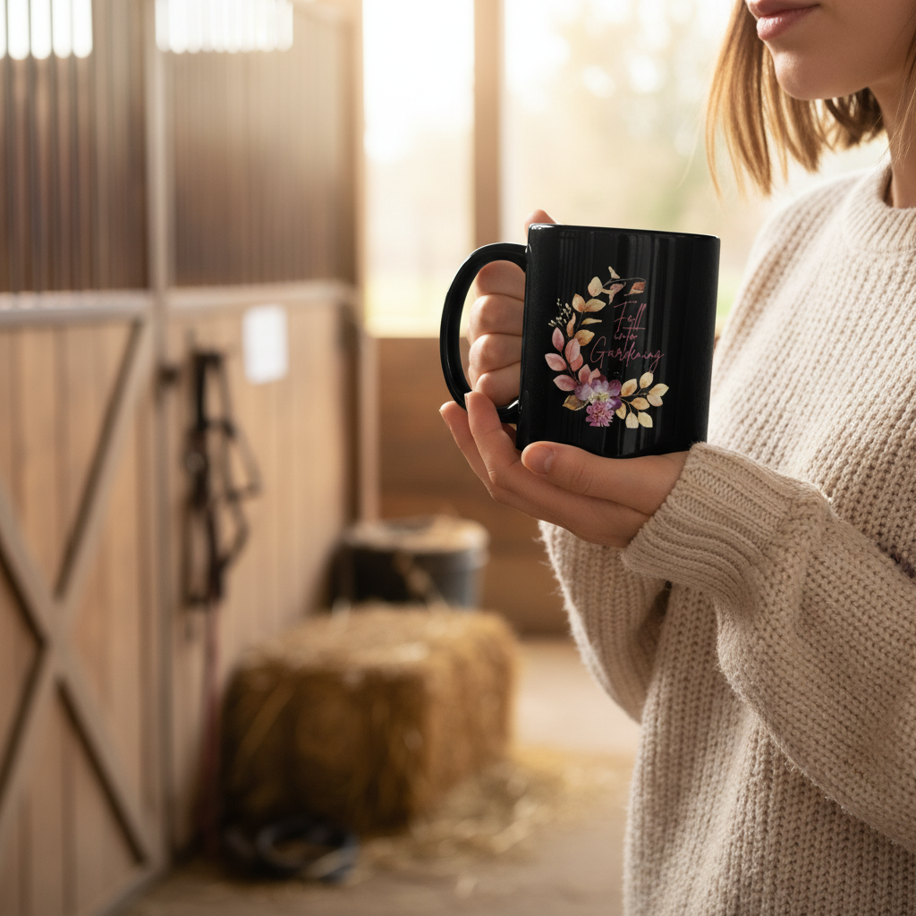 Fall into Gardening Black Glossy Mug