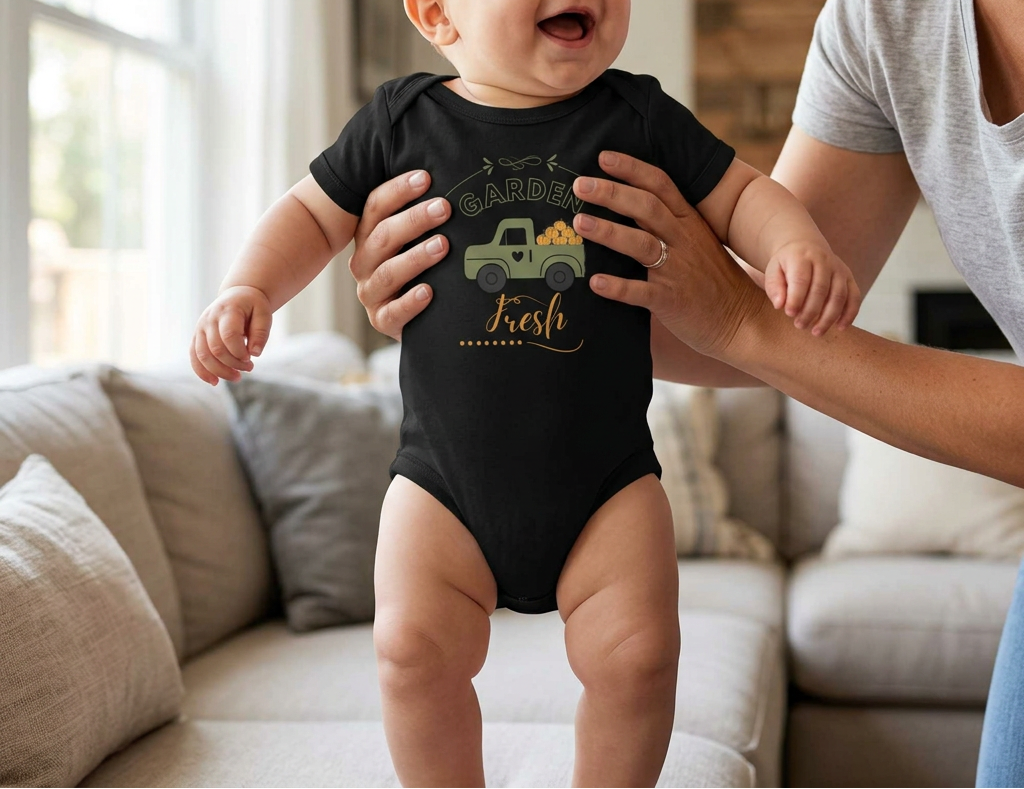 Black onesie during a playful parent moment