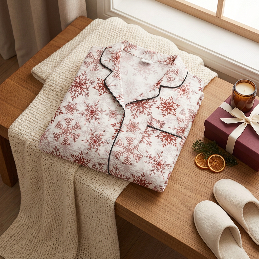 Black-trim short-sleeve pajama top revised into a compact soft fold