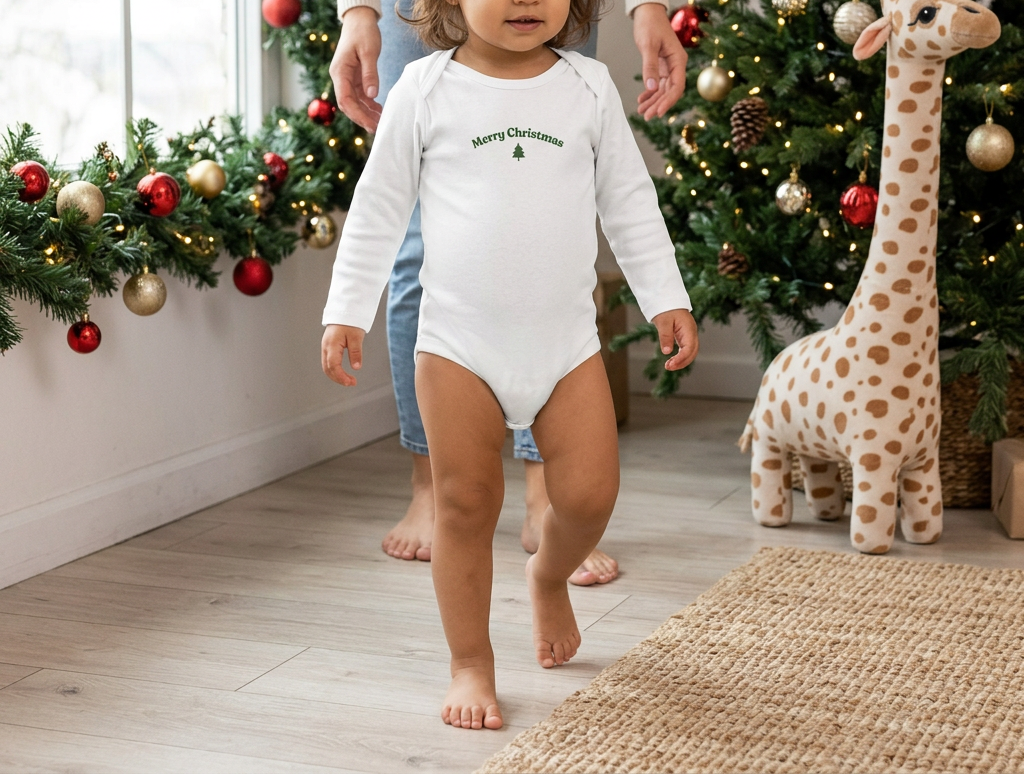 Brown-haired toddler girl wearing white