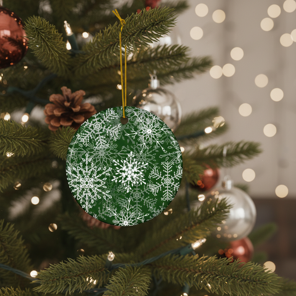 Dark Green Snowflakes Ceramic ornament