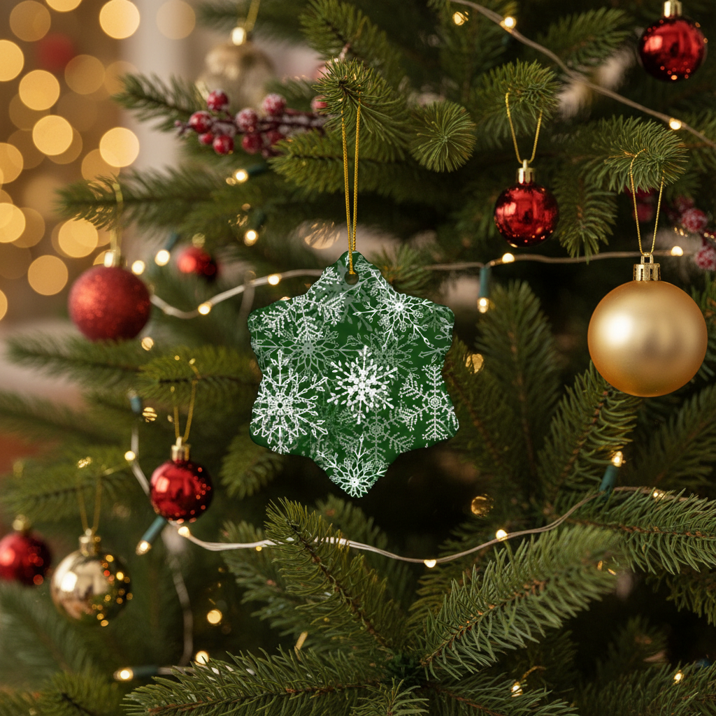 Dark Green Snowflakes Ceramic ornament