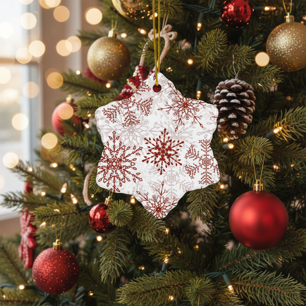 Red Snowflake Ceramic ornament