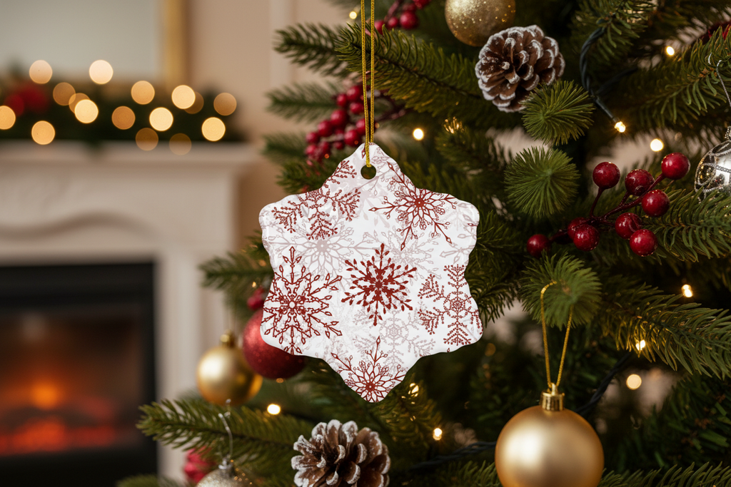 Red Snowflake Ceramic ornament