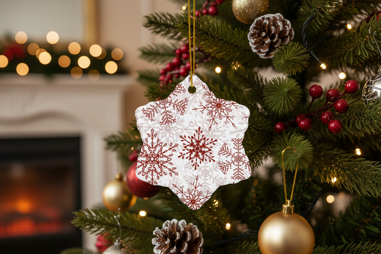 Red Snowflake Ceramic ornament