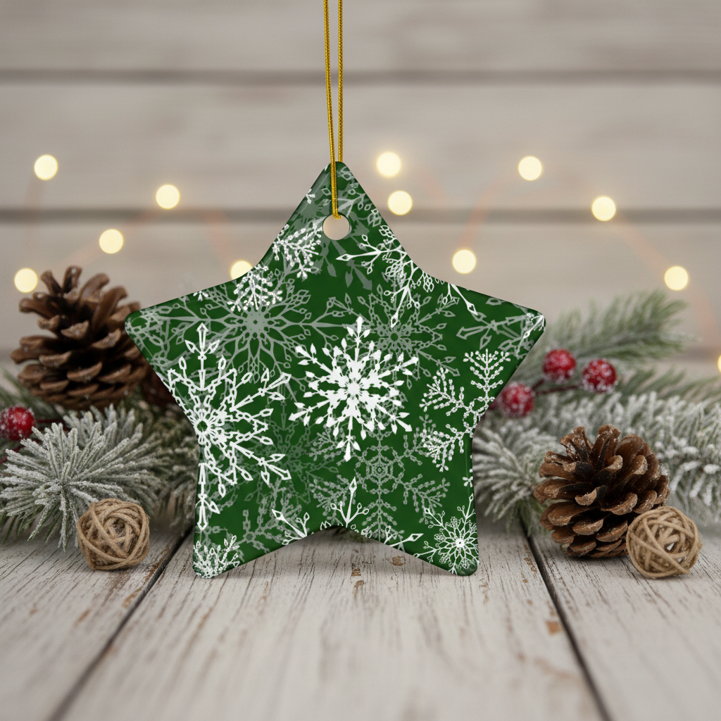 Dark Green Snowflakes Ceramic ornament