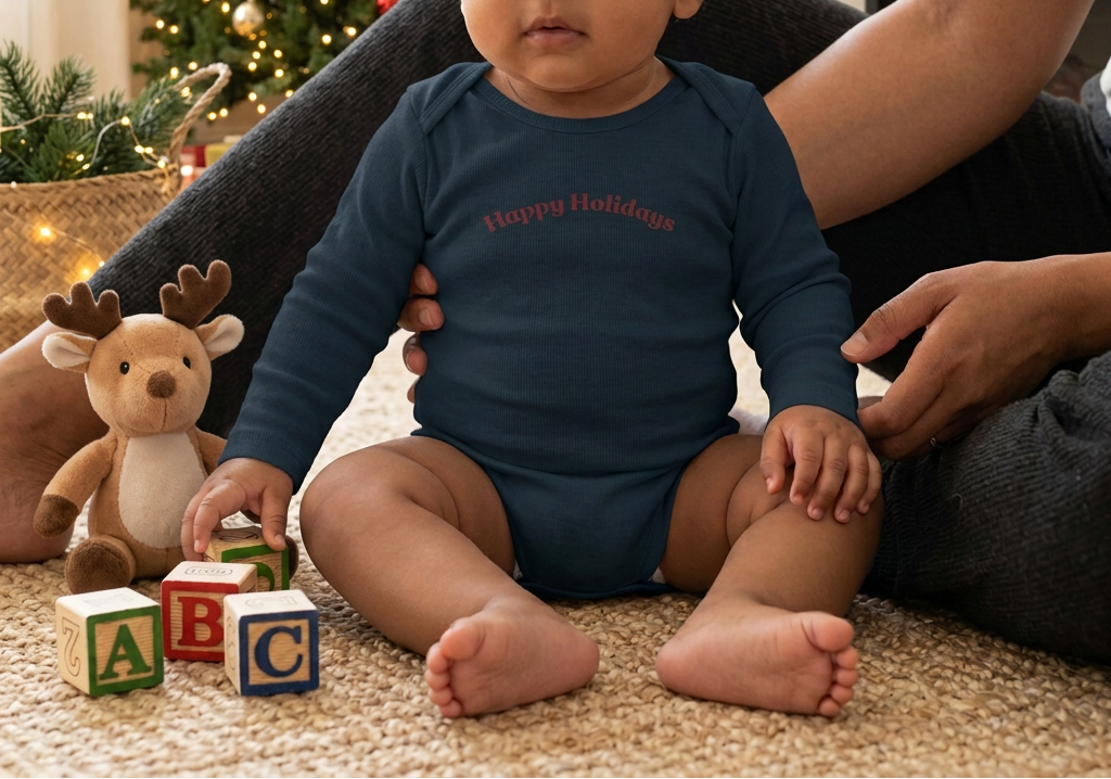 Christmas playtime with a plush reindeer