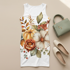 Dress flat lay with cream ballet flats and sage handbag