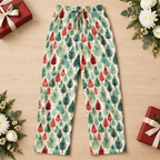 Front-facing Leafy Dreams pants with presents and flowers