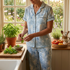 Garden kitchen with black-trim top and matching floral pants