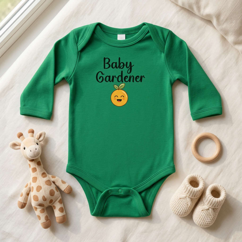 Green onesie with baby accessories