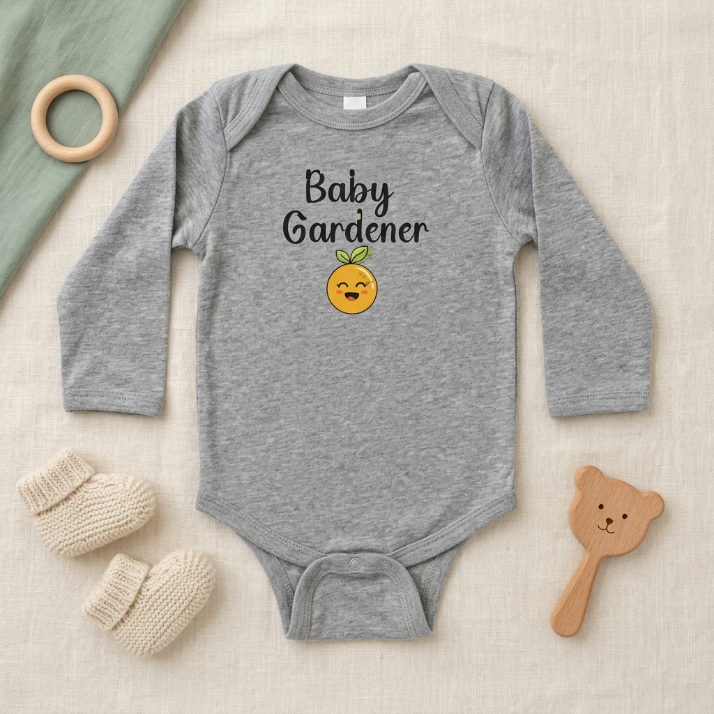 Heather gray onesie with baby accessories
